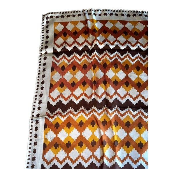 ADOLFO Navajo Print Brown Silk Square Scarf 33“ Mid Century Modern Neck Scarf - Picture 7 of 12